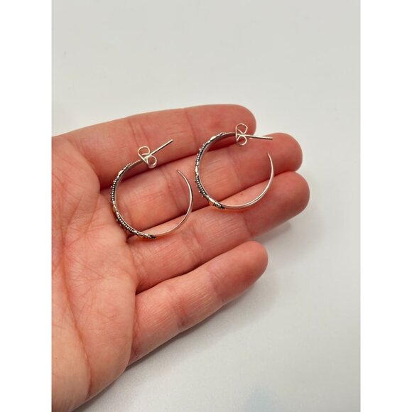 18K Sterling Silver Gold Hoop Earrings Filigree Design - Picture 9 of 10